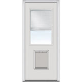 National Door Company Steel Exterior Door, Primed, 1/2 Lite with Clear Glass Internal Blinds & Pet Door, Right Hand Inswing, 32�测��x80�测��