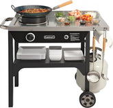Cuisinart �� Outdoor Wok Station, 50,000 BTU Propane Outdoor Wok Burner w Prep Table, 14�测�� Carbon Steel Wok for Stir Fry, Searing, BBQ �� Black