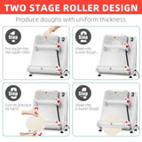 Commercial Pizza Dough Roller Sheeter, Max 16, Automatic 370W Electric Pizza Dough Roller, Stainless Steel, Suitable for Noodle, Pizza Bread and Pasta Maker Equipment