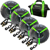 Car Tie Down Straps for Trailers with Flat Hooks (4-Pack) - 2 Inch x 8 Feet (10,000lb Break Strength) - Heavy Duty T-Handle Car Lasso Tire Straps for Trailer & UTV - Black