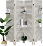ECOMEX Room Divider 4 Panel, White with Shelves, Wall Dividers and Folding Privacy Screens