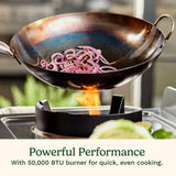 Cuisinart �� Outdoor Wok Station, 50,000 BTU Propane Outdoor Wok Burner w Prep Table, 14�测�� Carbon Steel Wok for Stir Fry, Searing, BBQ �� Black