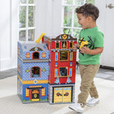 Wooden play set, 3 levels, with 26 accessories, folds for storage
