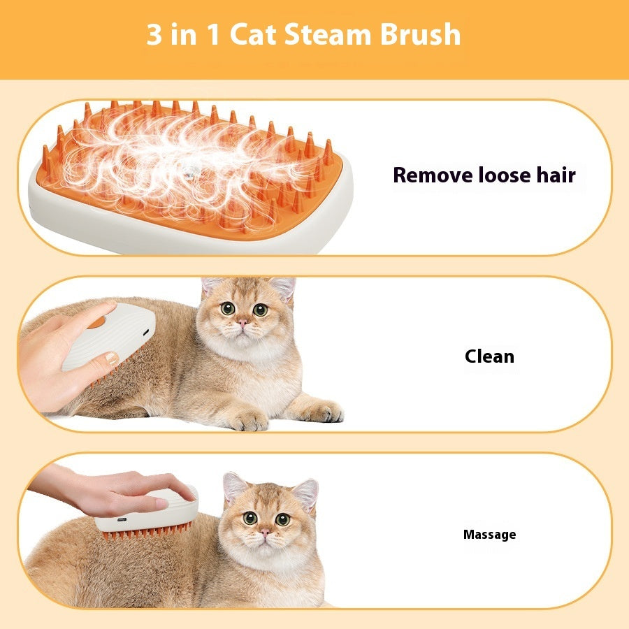 3-in-1 Pet Steam Brush Spray Comb – Rechargeable Cat Grooming & Massage Tool