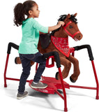 Brown plush interactive riding horse