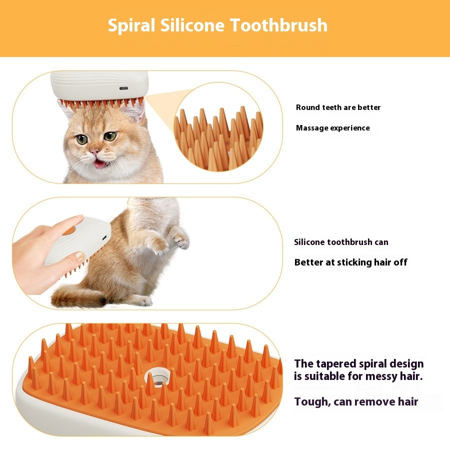 3-in-1 Pet Steam Brush Spray Comb – Rechargeable Cat Grooming & Massage Tool