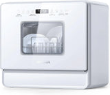 Desktop dishwasher set, double-layer shelf design, portable dishwasher, built-in 5-liter water tank, 3 spray arms, 12-hour delay start, no need to connect power supply, white model