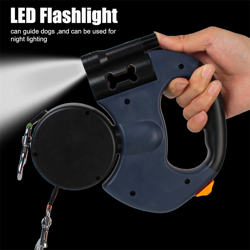 Dual Retractable Dog Leash – 360° Tangle-Free Lead with LED Light for 2 Dogs