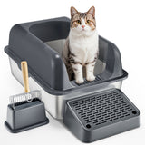 Cat Litter Box with Filtering Foot Board – Deep Design for Less Mess & Odor Control