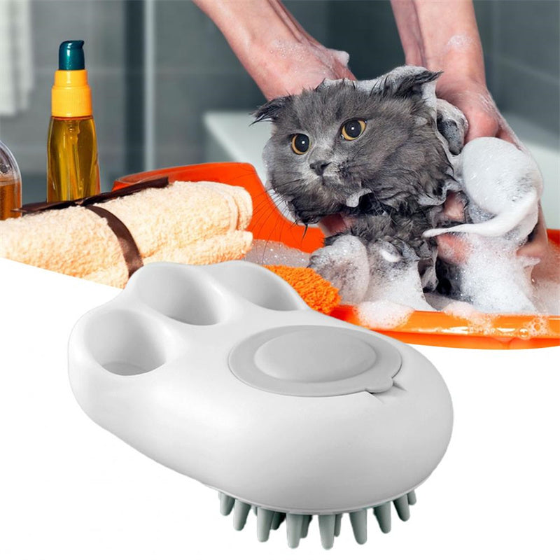 Soft Silicone Pet Bath Brush – Paw Shape Foaming Grooming Comb for Pets