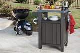 Portable Outdoor Table and Storage Cabinet with Hooks for Grill Accessories-Stainless Steel Top for Patio Kitchen Island or Bar Cart