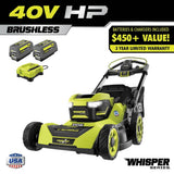 Ryobi 40V HP Brushless 21-in Self-Propelled AWD Lawn Mower �� Whisper Series �� Includes (2) 6.0Ah Batteries and Charger
