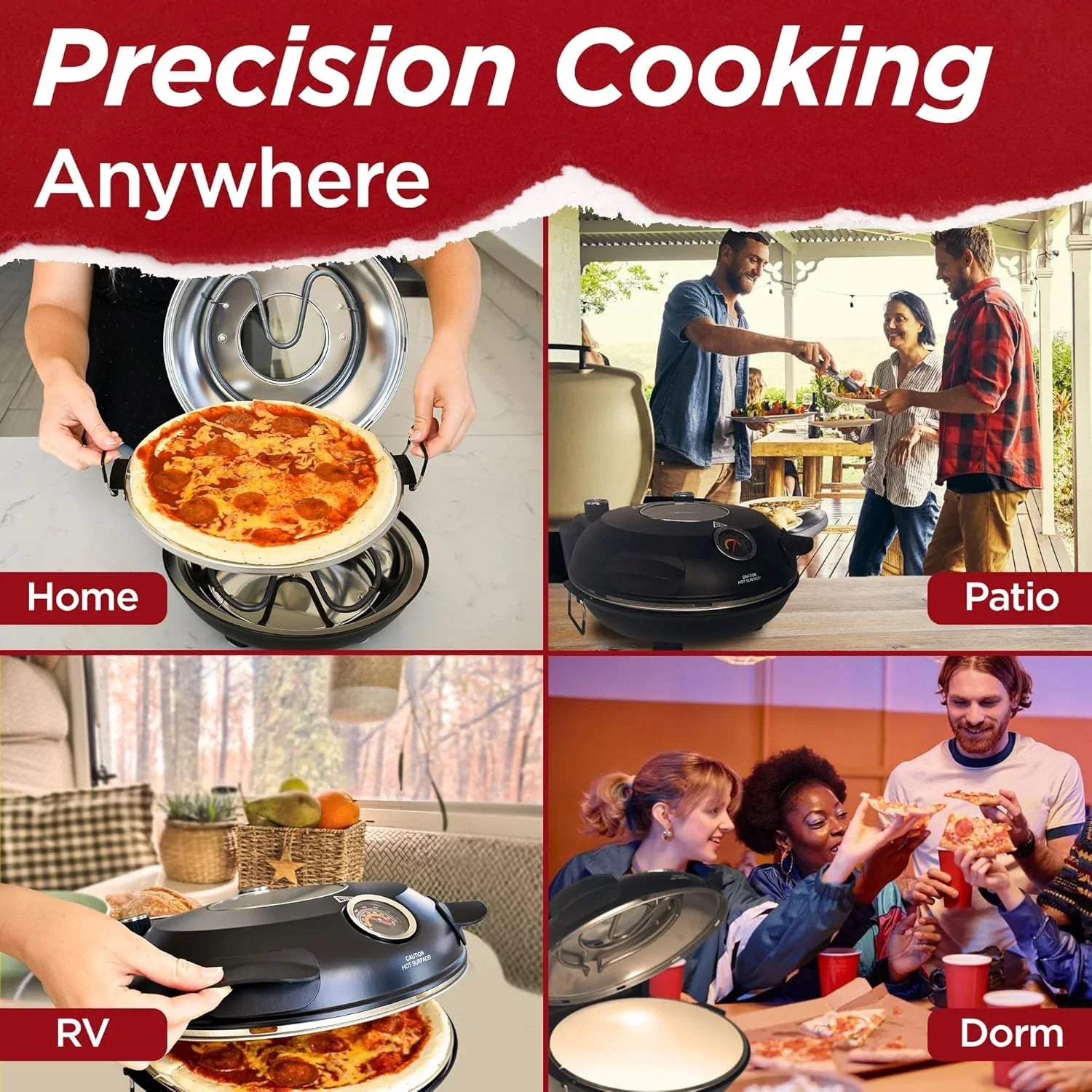 Electric Pizza Oven with Ceramic Stone, Viewing Window, Adjustable Heat Control, Timer and 1200W Baking Power, DIY Homemade Pizzeria, Large 12�� Pie Capacity (Black)