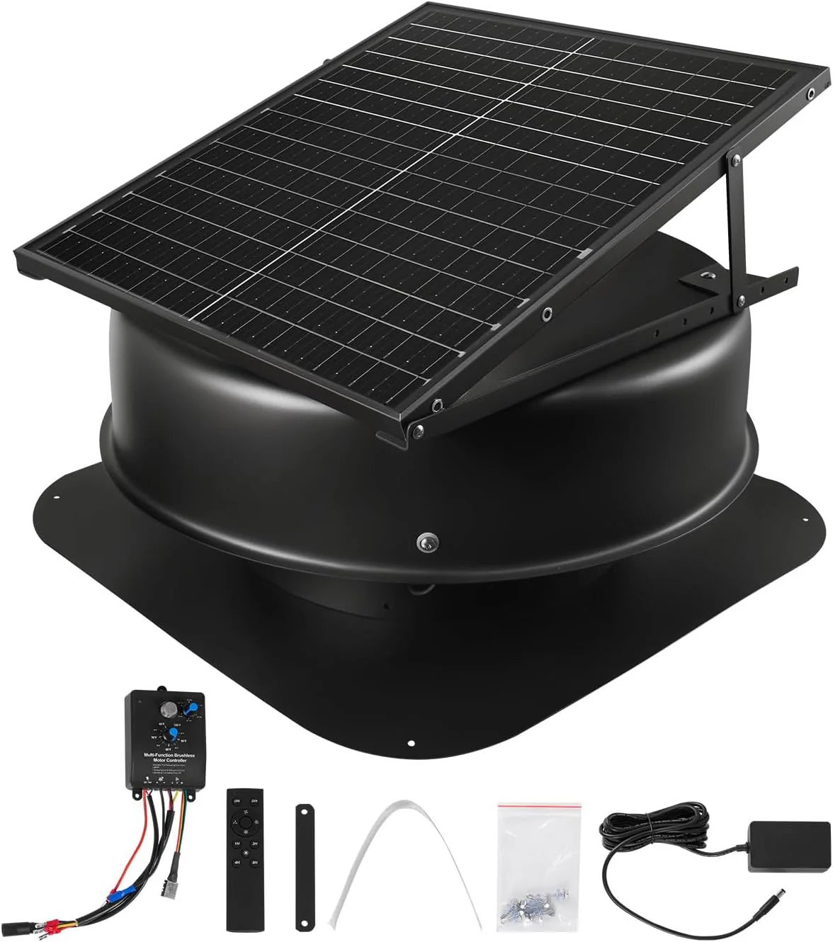 Roof attic exhaust fan, 50-watt intelligent solar roof ventilation fan, equipped with thermostat, remote control, 3000 cubic feet per minute airflow, built-in smoke sensor and automatic stop function (for cooling and dehumidification)