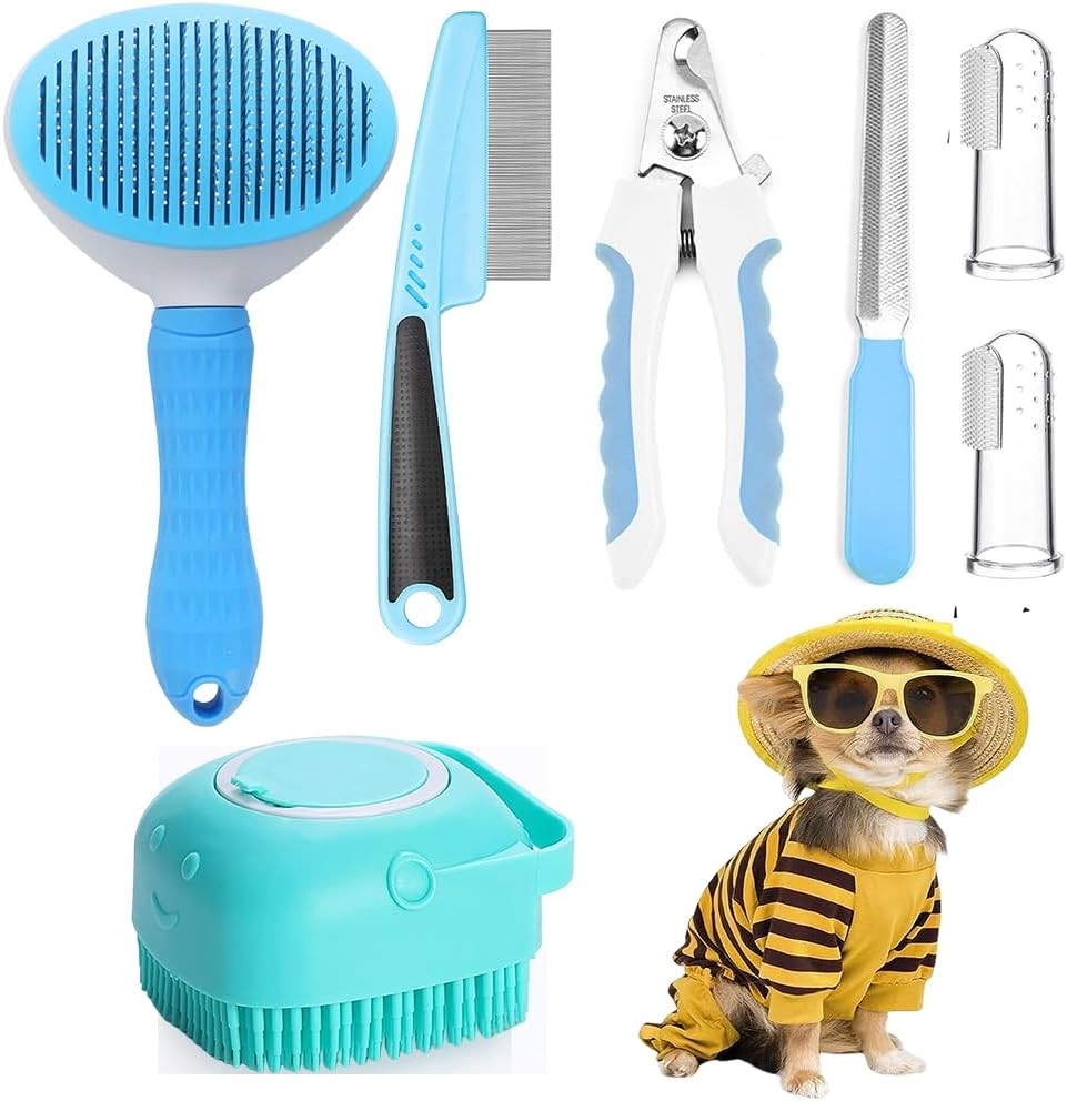 7-in-1 Professional Pet Grooming Kit – Complete Shedding, Bathing & Dental Care Set