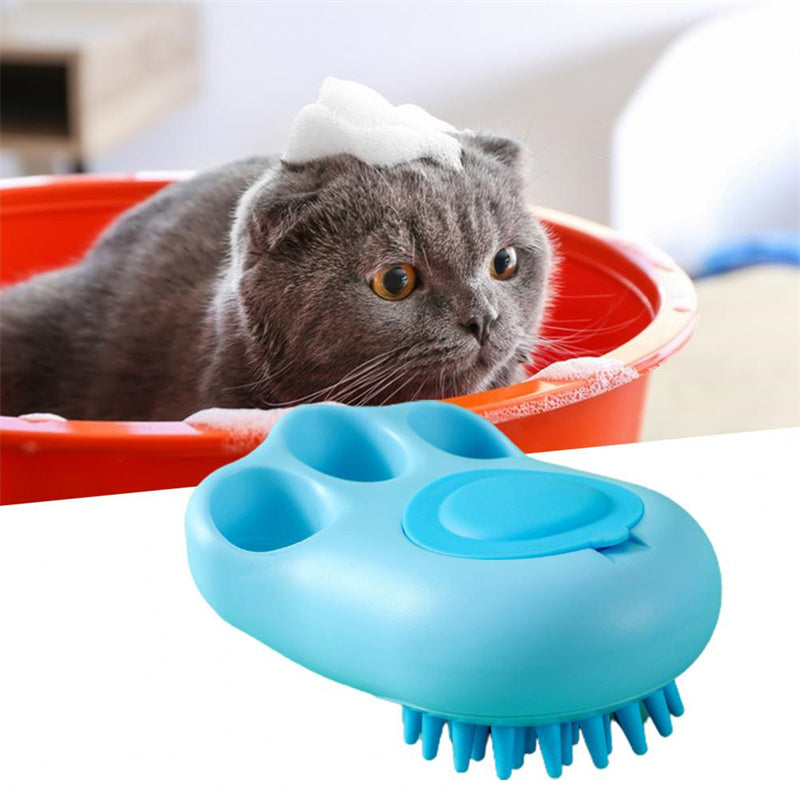 Soft Silicone Pet Bath Brush – Paw Shape Foaming Grooming Comb for Pets