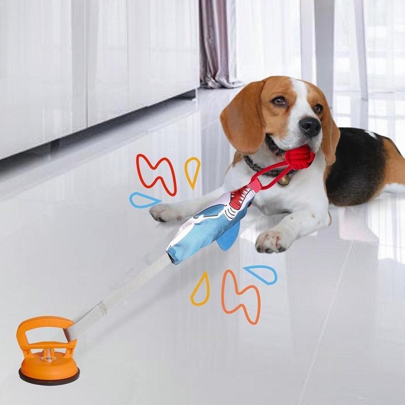 Shark Shaped Dog Chew Toy – Squeaky Rope Ball Toy with Strong Suction Cup