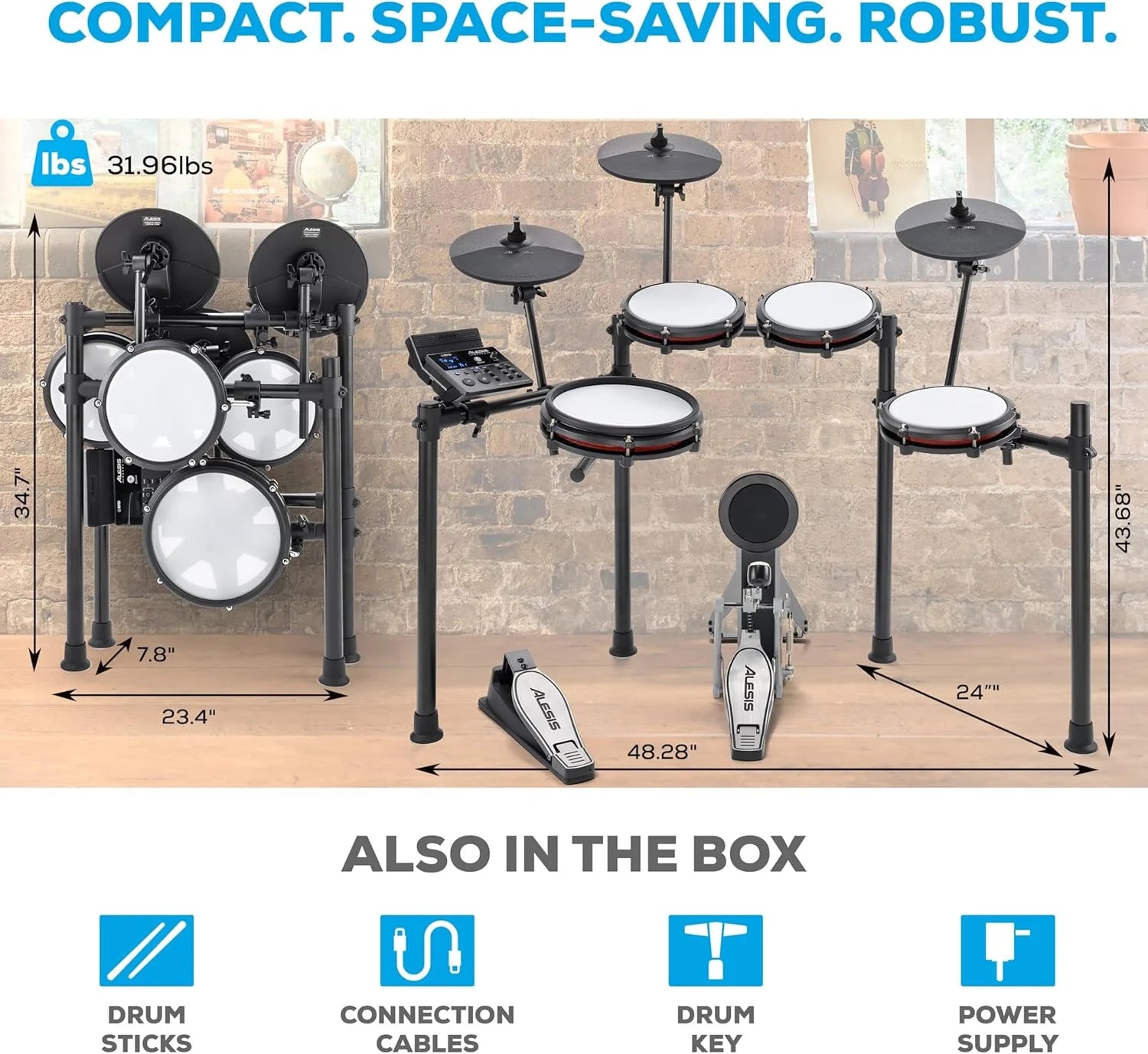 Nitro Max Electric Drum Set with Mesh Pads & Bluetooth